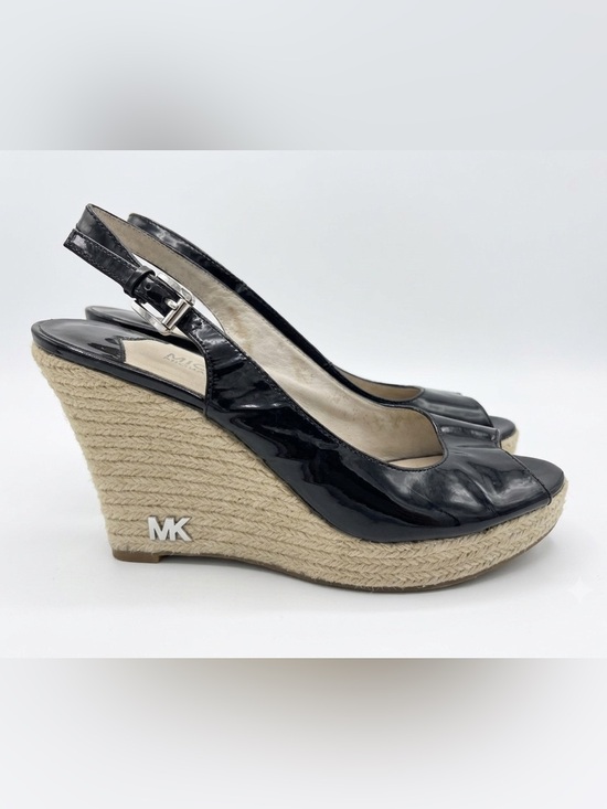 Michael Kors Shoes - Michael Kors Black Patent Espadrille Wedge Slingback Peep Toe